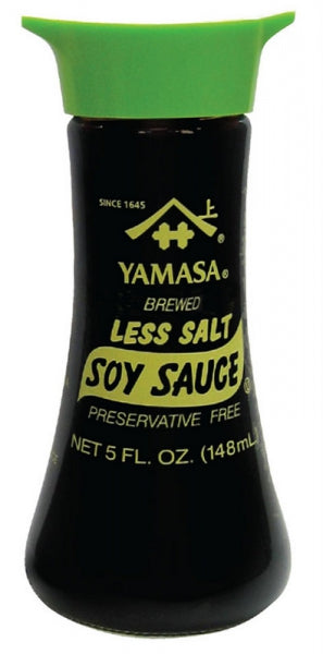 Yamasa Less Salt Soy Sauce (5 oz) - Yamasa's reduced-sodium soy sauce, carefully crafted to provide the same rich umami flavor with less salt, ideal for those seeking a healthier option without compromising on taste, perfect for seasoning dishes or as a dipping sauce.