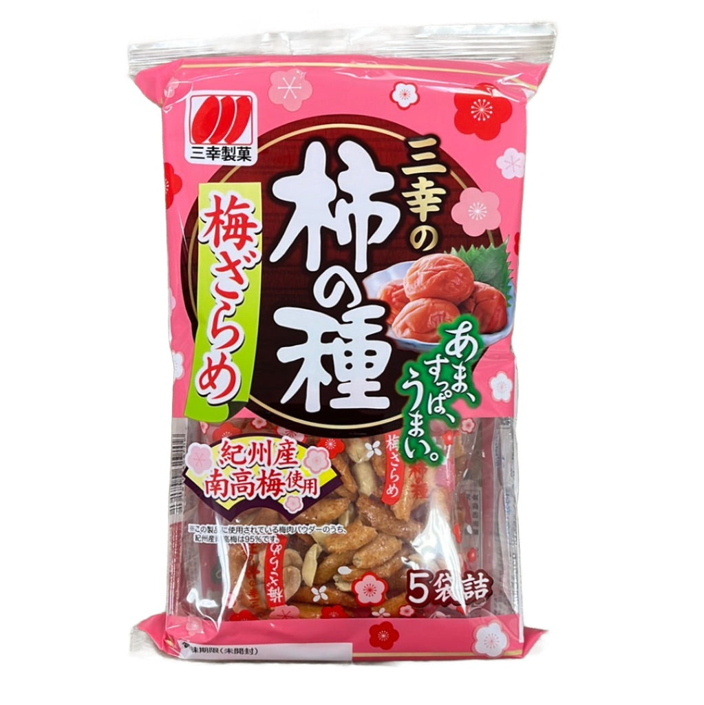 Sanko Kaki no Tane Zarame - Sanko's signature spicy rice crackers coated in a sweet sugar glaze, providing a perfect balance of heat and sweetness in every bite, ideal for enjoying as a satisfying snack.