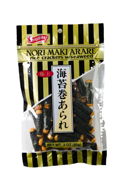 Shirakiku Norimaki Arare - Shirakiku's flavorful Japanese rice crackers wrapped in seaweed, offering a deliciously crunchy texture and savory taste, perfect for snacking or adding to your favorite dishes.