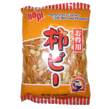 Hapi Otokuyo Kaki Pea Arare - Hapi's savory rice crackers mixed with crunchy green peas, providing a flavorful and satisfying snack with a delightful combination of textures.
