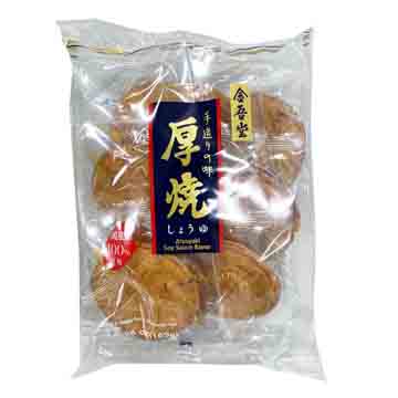 Kingdo Atsuyaki Shoyu - Kingdo's thick and crunchy soy sauce-flavored rice crackers, offering a savory umami taste with a satisfying crunch, ideal for enjoying as a snack or with your favorite beverage.