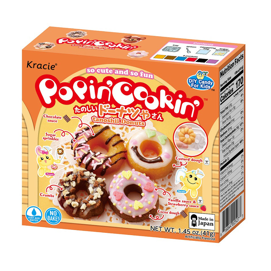 Kracie Popin Cookin Donuts - Dive into a sweet and whimsical world with Kracie Popin Cookin Donuts! This Do-It-Yourself candy kit lets you craft your own adorable and delicious miniature donuts using colorful candy ingredients. Perfect for a fun and creative culinary adventure, satisfy your sweet tooth and enjoy the delightful charm of Popin Cookin Donuts.